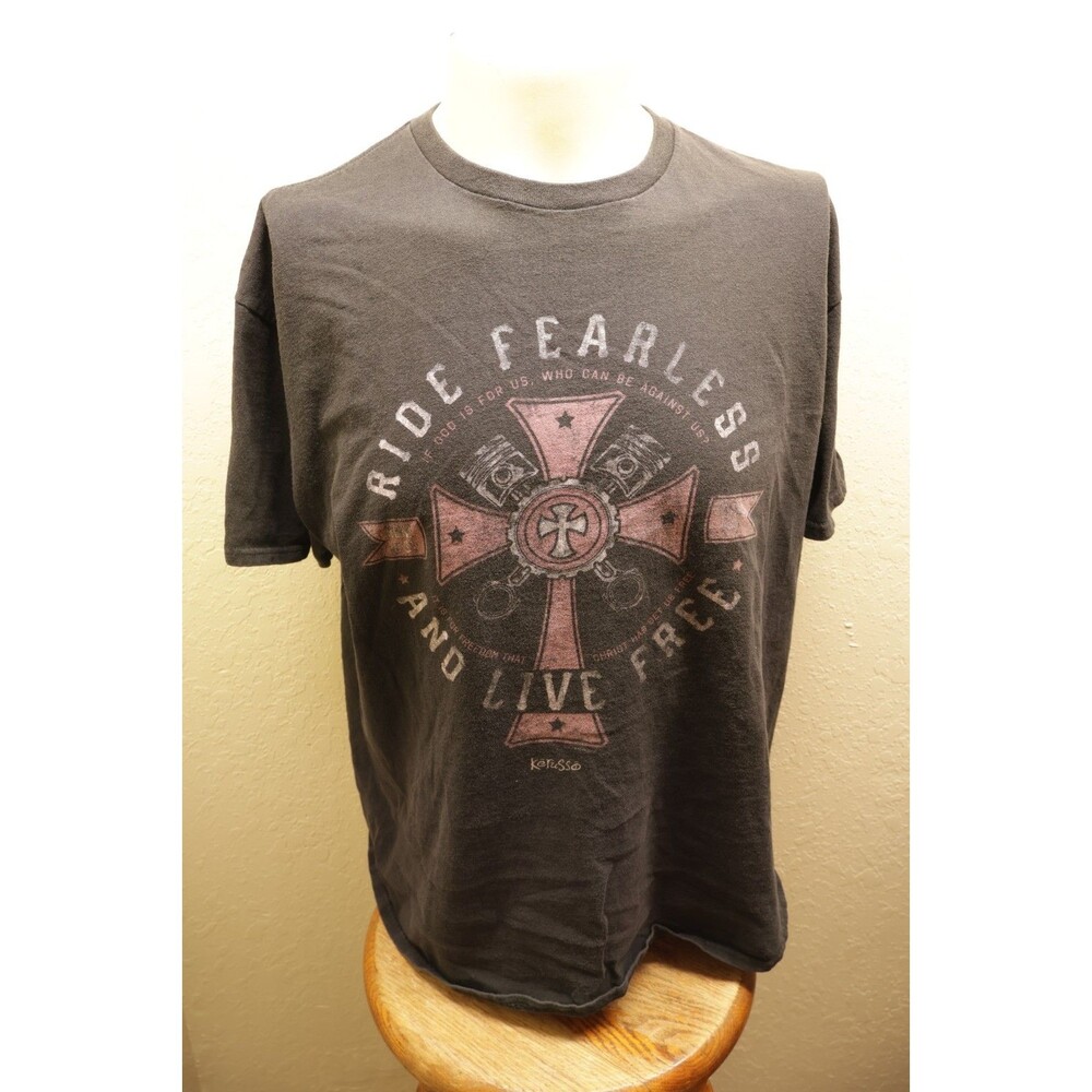 Kerusso Ride Fearless Live Free Christian T Shirt Mens XL Biker Cross Distressed